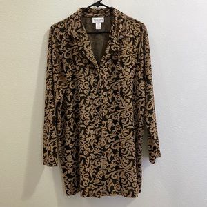 Vintage Diane Von Furstenberg Long Sleeve Velour Button Up Shirt - Gold/Black